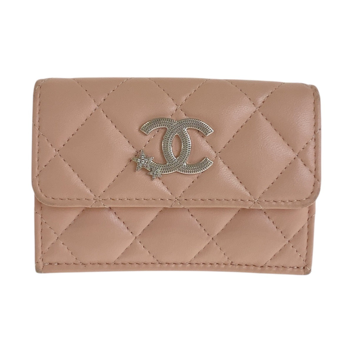 20056
CHANEL シャネル マトラッセ ココマーク ピンクベージュ シルバー金具 ラムスキン コンパクトウォレット Wホック レディース AB62