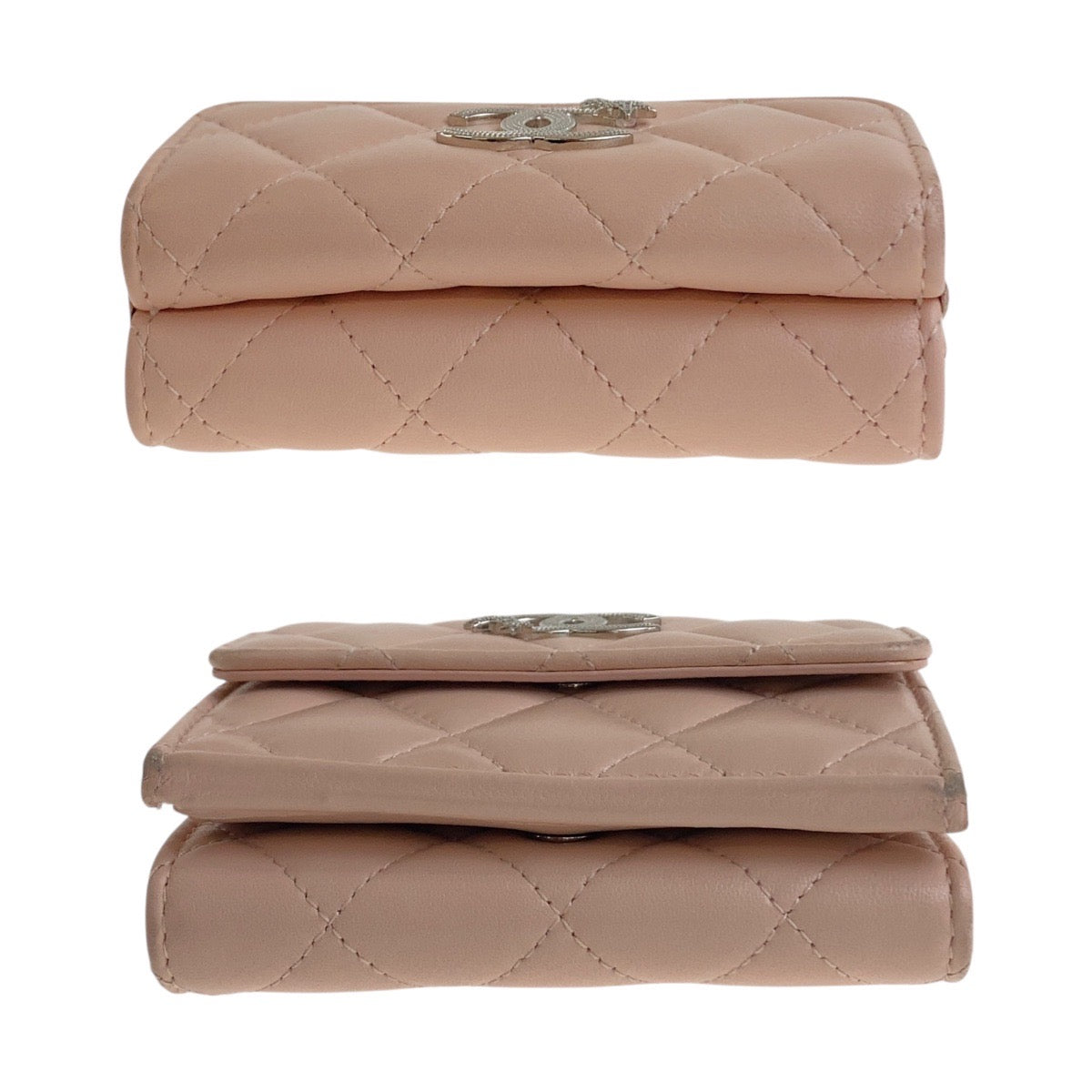 20056
CHANEL シャネル マトラッセ ココマーク ピンクベージュ シルバー金具 ラムスキン コンパクトウォレット Wホック レディース AB62