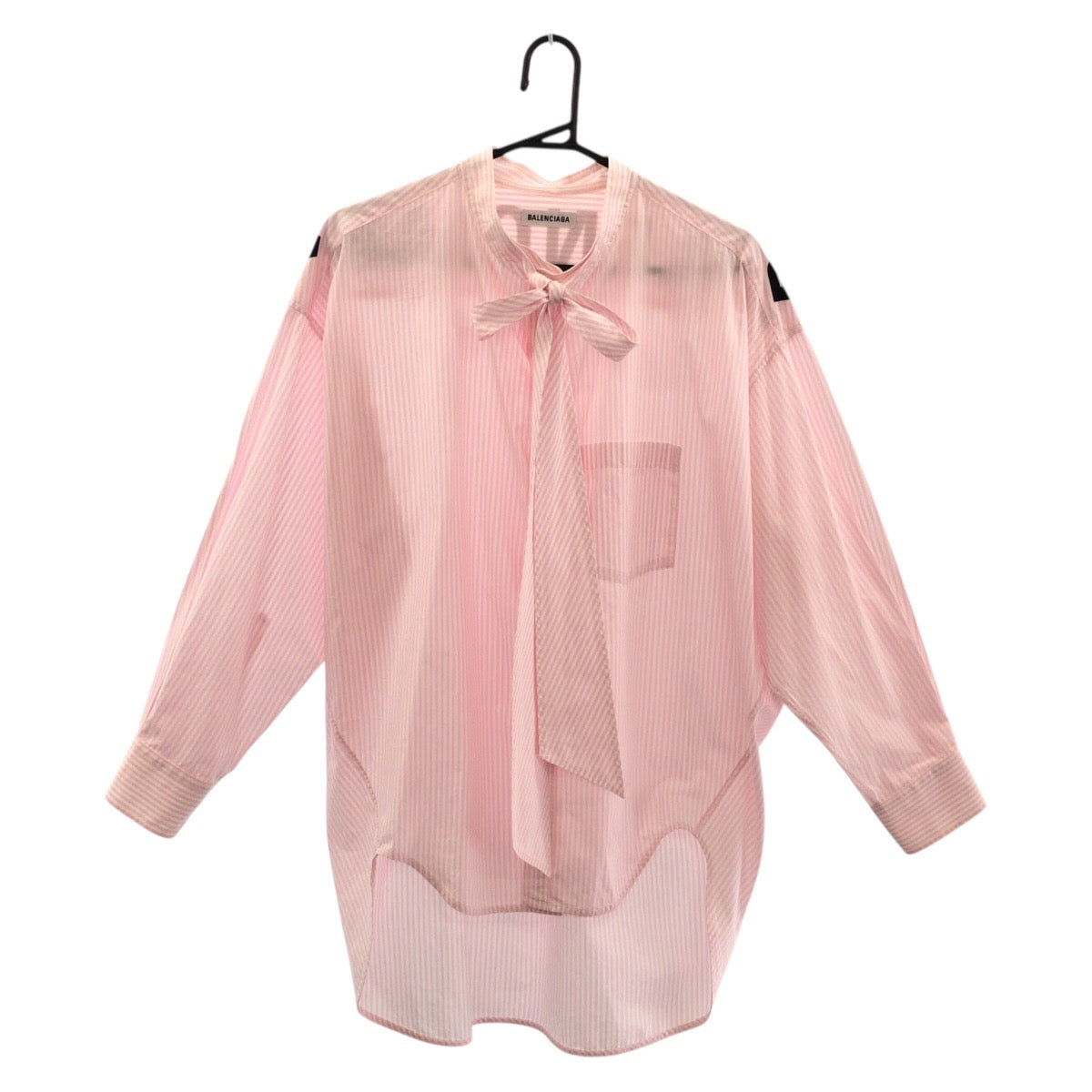 20076
BALENCIAGA バレンシアガ ピンク ホワイト コットン リボン バックロゴ ストライプ ロングスリーブシャツ 長袖シャツ レディース ABP35