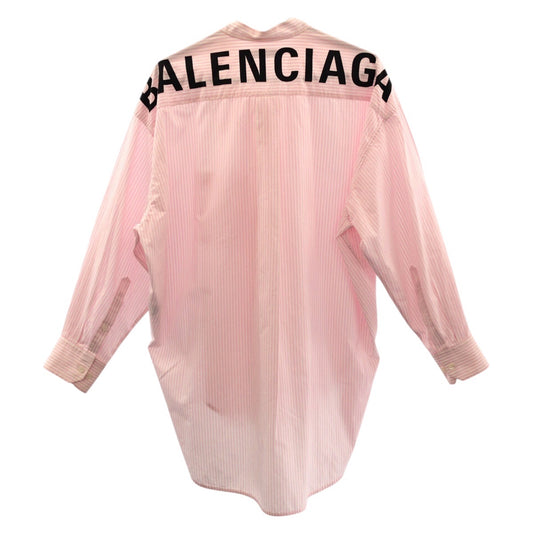 20076
BALENCIAGA バレンシアガ ピンク ホワイト コットン リボン バックロゴ ストライプ ロングスリーブシャツ 長袖シャツ レディース ABP35