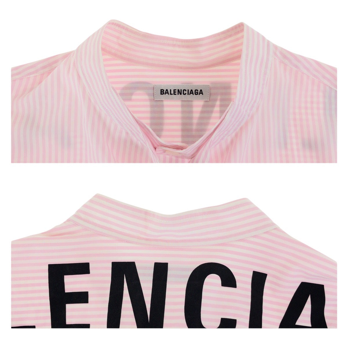 20076
BALENCIAGA バレンシアガ ピンク ホワイト コットン リボン バックロゴ ストライプ ロングスリーブシャツ 長袖シャツ レディース ABP35