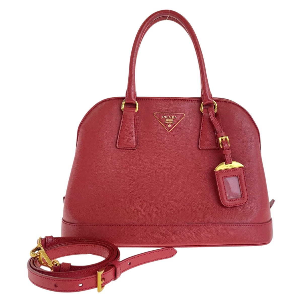 20082
PRADA Saffiano Triangle Logo Plate Red Gold Hardware Leather Handbag Shoulder Bag 2WAY Women's AB63