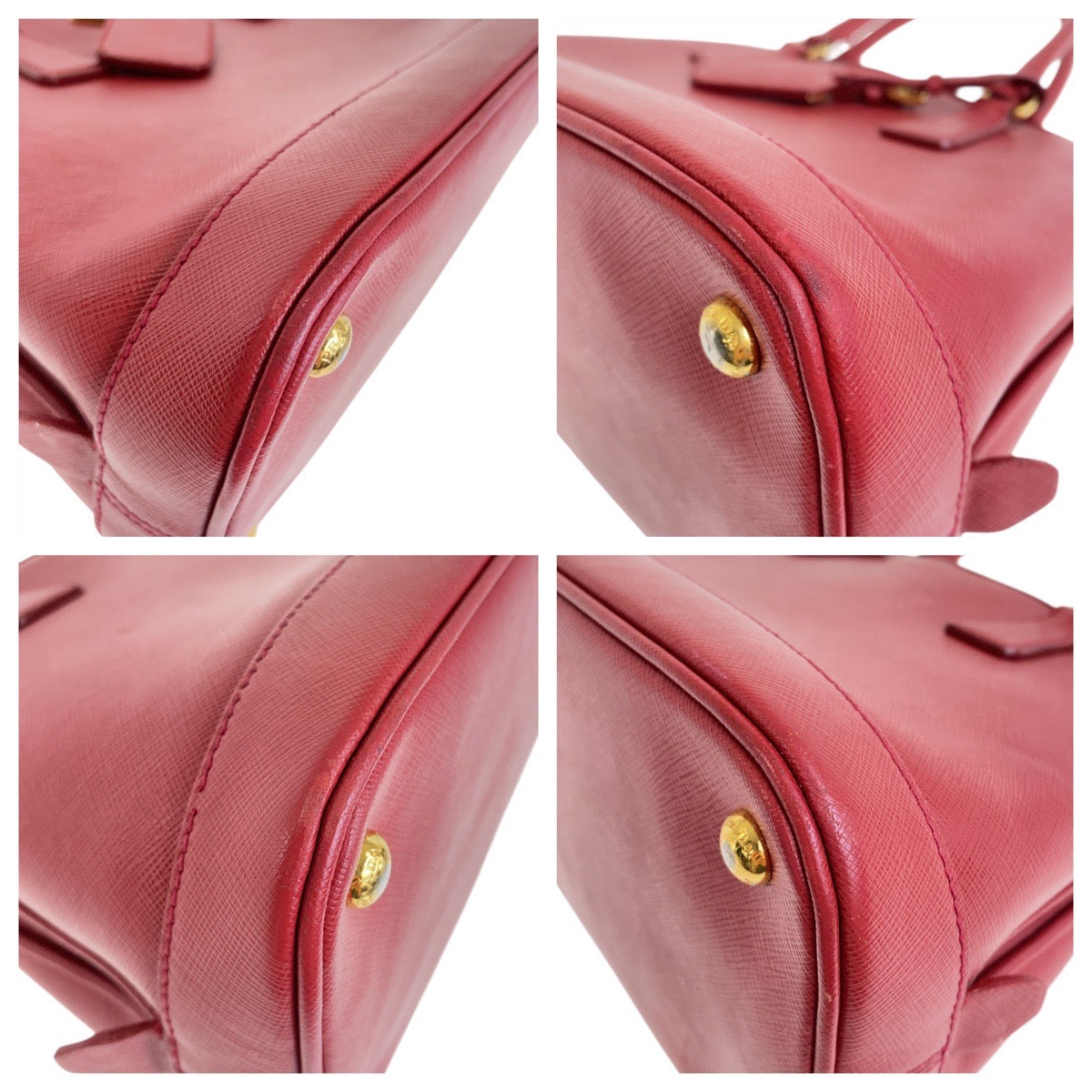 20082
PRADA Saffiano Triangle Logo Plate Red Gold Hardware Leather Handbag Shoulder Bag 2WAY Women's AB63