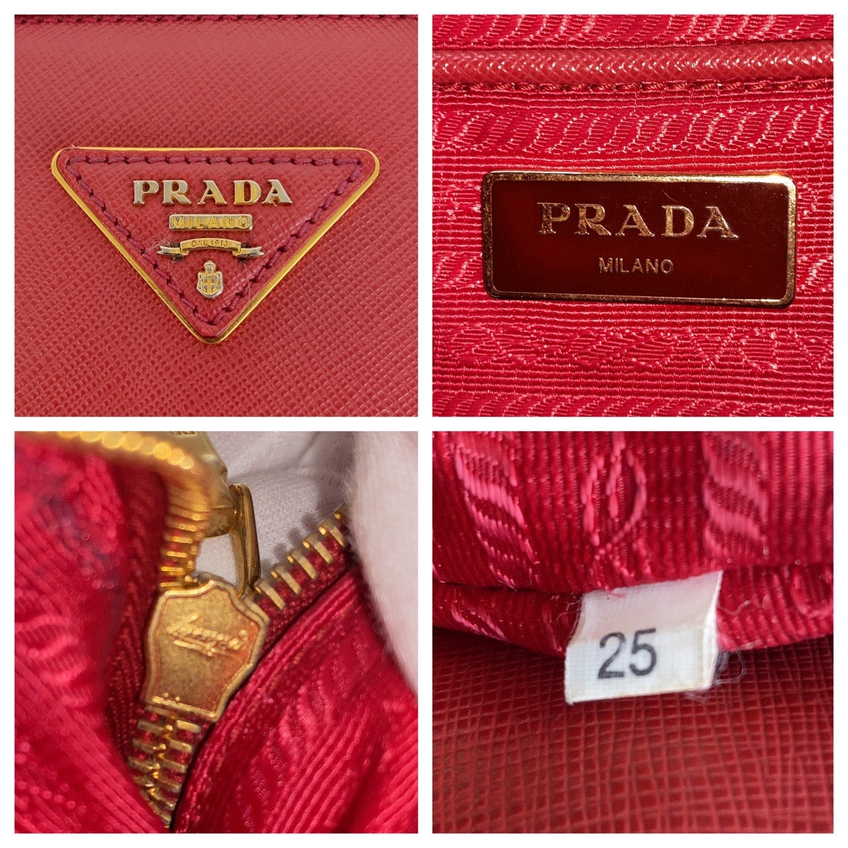 20082
PRADA Saffiano Triangle Logo Plate Red Gold Hardware Leather Handbag Shoulder Bag 2WAY Women's AB63