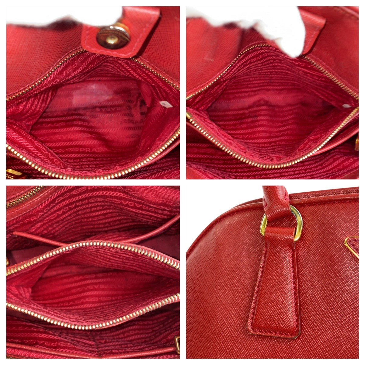 20082
PRADA Saffiano Triangle Logo Plate Red Gold Hardware Leather Handbag Shoulder Bag 2WAY Women's AB63
