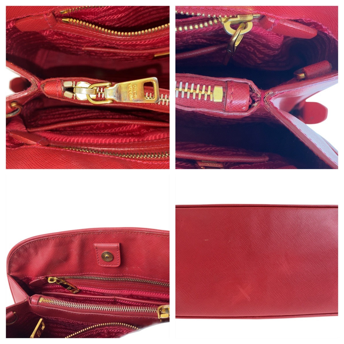 20082
PRADA Saffiano Triangle Logo Plate Red Gold Hardware Leather Handbag Shoulder Bag 2WAY Women's AB63