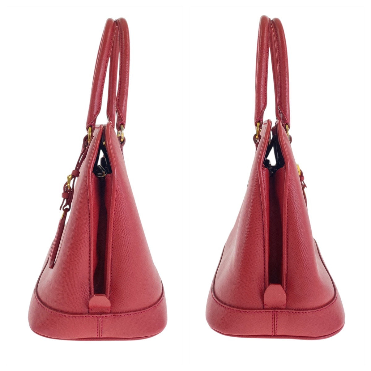 20082
PRADA Saffiano Triangle Logo Plate Red Gold Hardware Leather Handbag Shoulder Bag 2WAY Women's AB63