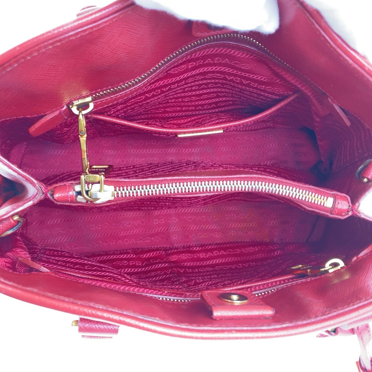 20082
PRADA Saffiano Triangle Logo Plate Red Gold Hardware Leather Handbag Shoulder Bag 2WAY Women's AB63