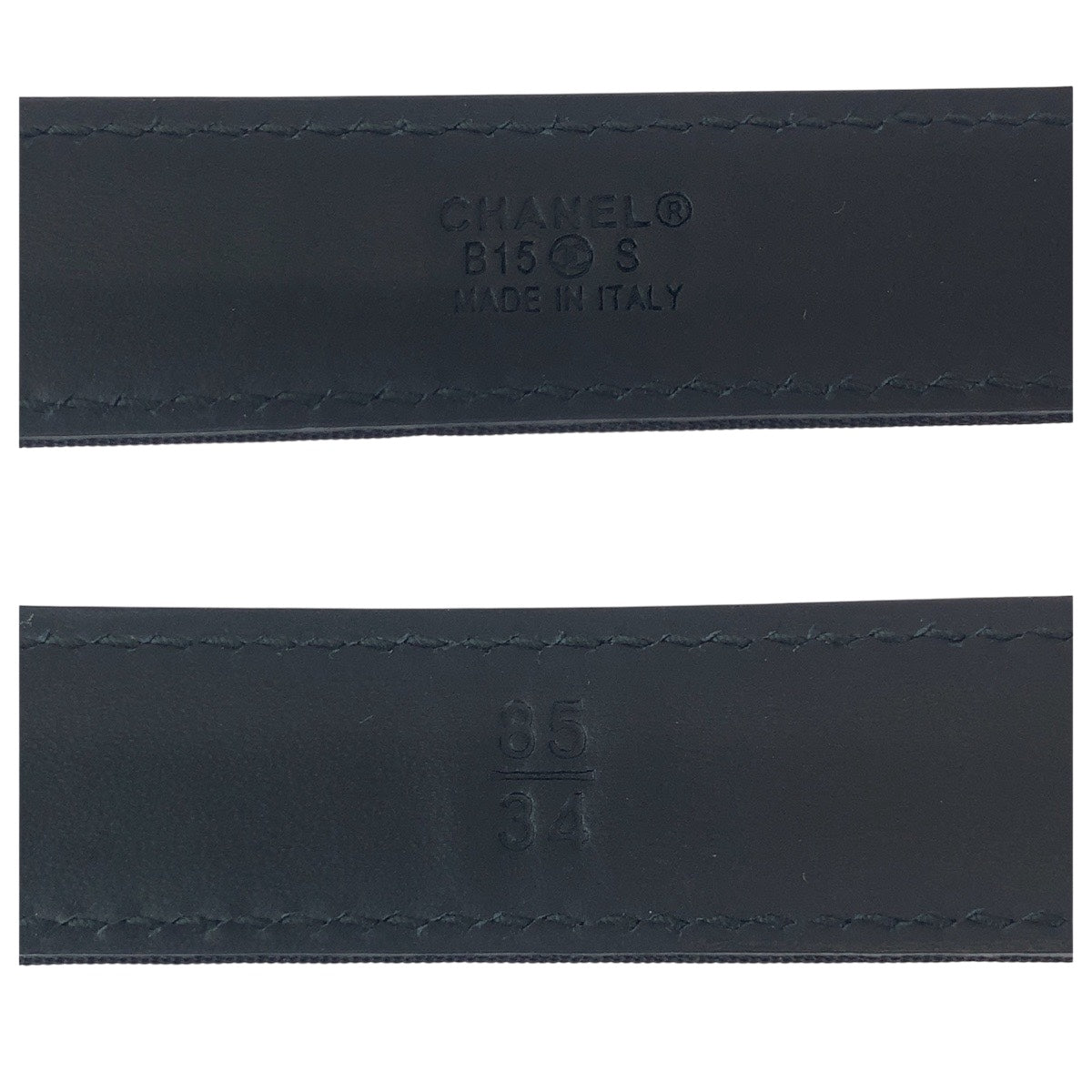 20087
CHANEL シャネル ロゴ ラインストーン 85cm/34inc ブラック シルバー金具 レザー ベルト B15 S刻印 レディース A84