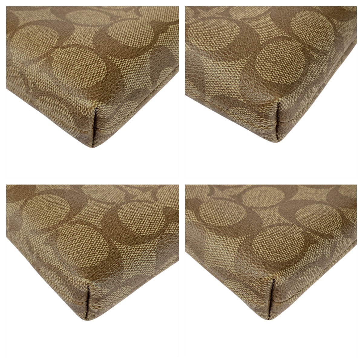 20090
COACH コーチ シグネチャー ベージュ ブラウン ゴールド金具 PVC F1832 ハンドバッグ アクセサリーポーチ レディース SA13