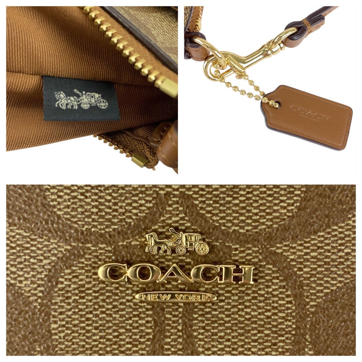 20090
COACH コーチ シグネチャー ベージュ ブラウン ゴールド金具 PVC F1832 ハンドバッグ アクセサリーポーチ レディース SA13