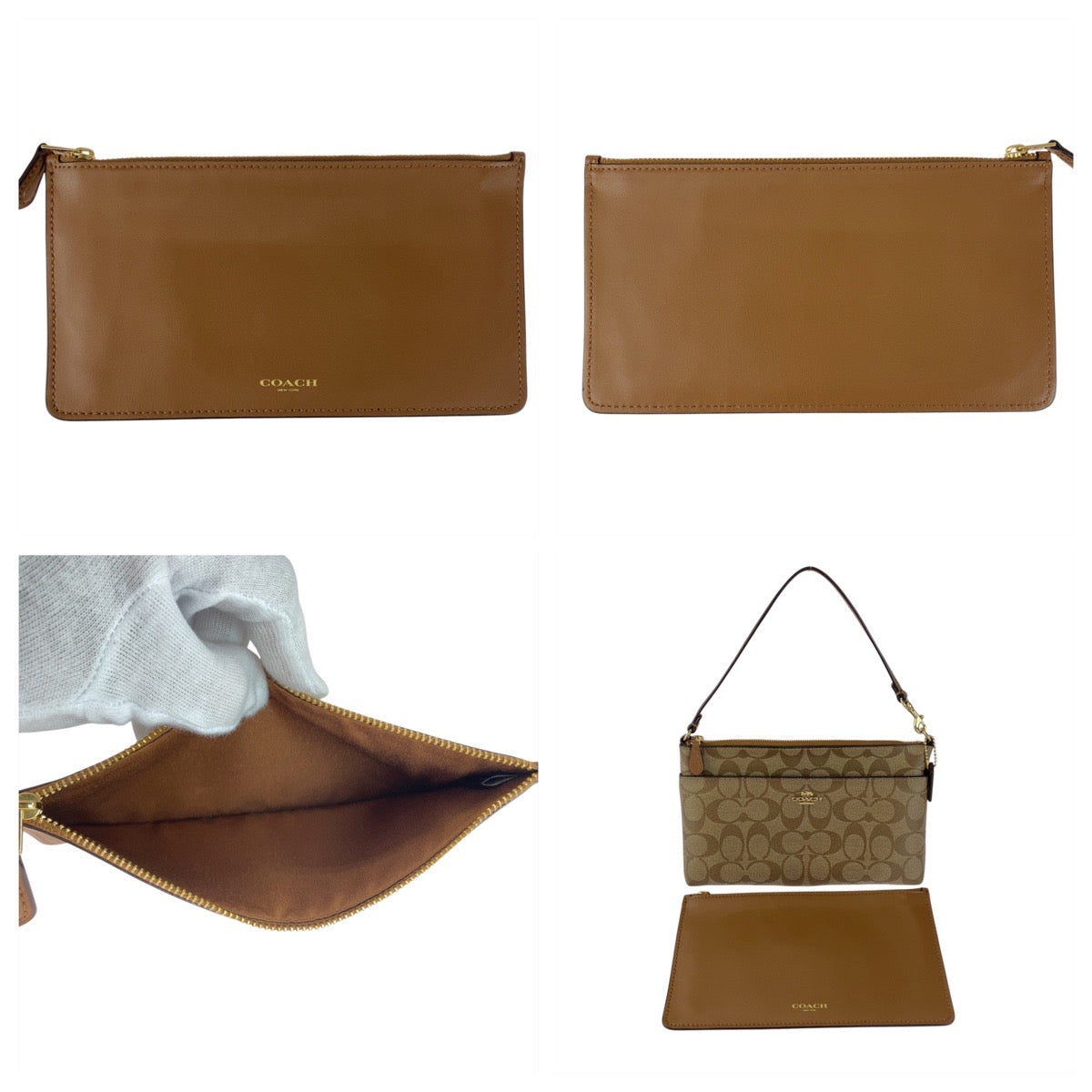 20090
COACH コーチ シグネチャー ベージュ ブラウン ゴールド金具 PVC F1832 ハンドバッグ アクセサリーポーチ レディース SA13