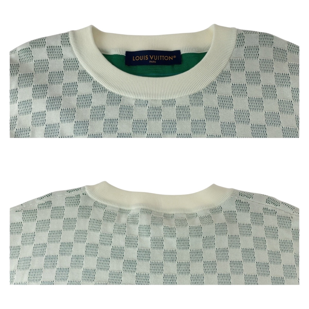 20096
LOUIS VUITTON ルイヴィトン ダミエ グラディエント サイズL ホワイト ブルー コットン ニット プルオーバー セーター カットソー メンズ ABP118