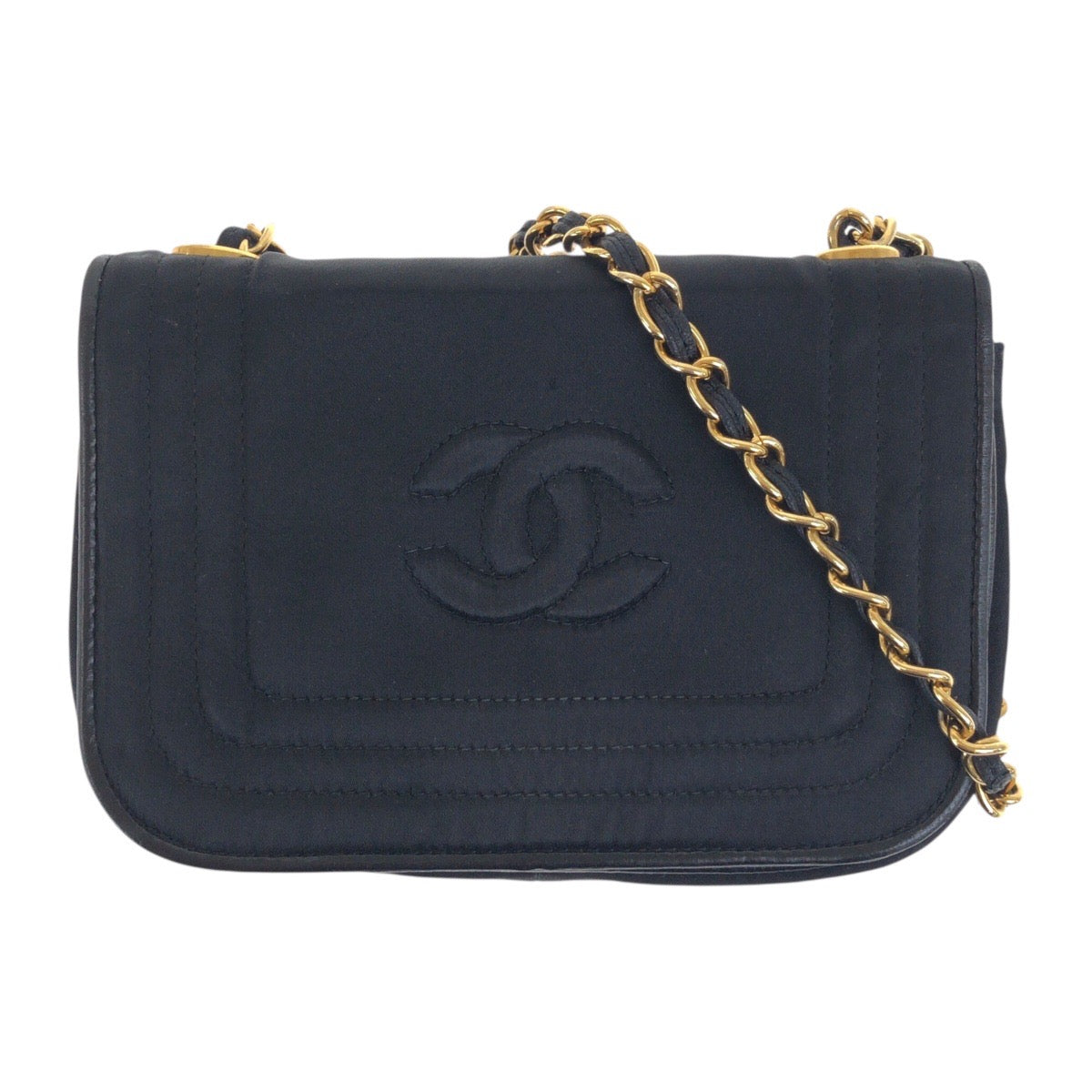 20098
CHANEL シャネル ヴィンテージ ココマーク ブラック 黒 ゴールド金具 サテン チェーンショルダーバッグ ポシェット レディース AB88