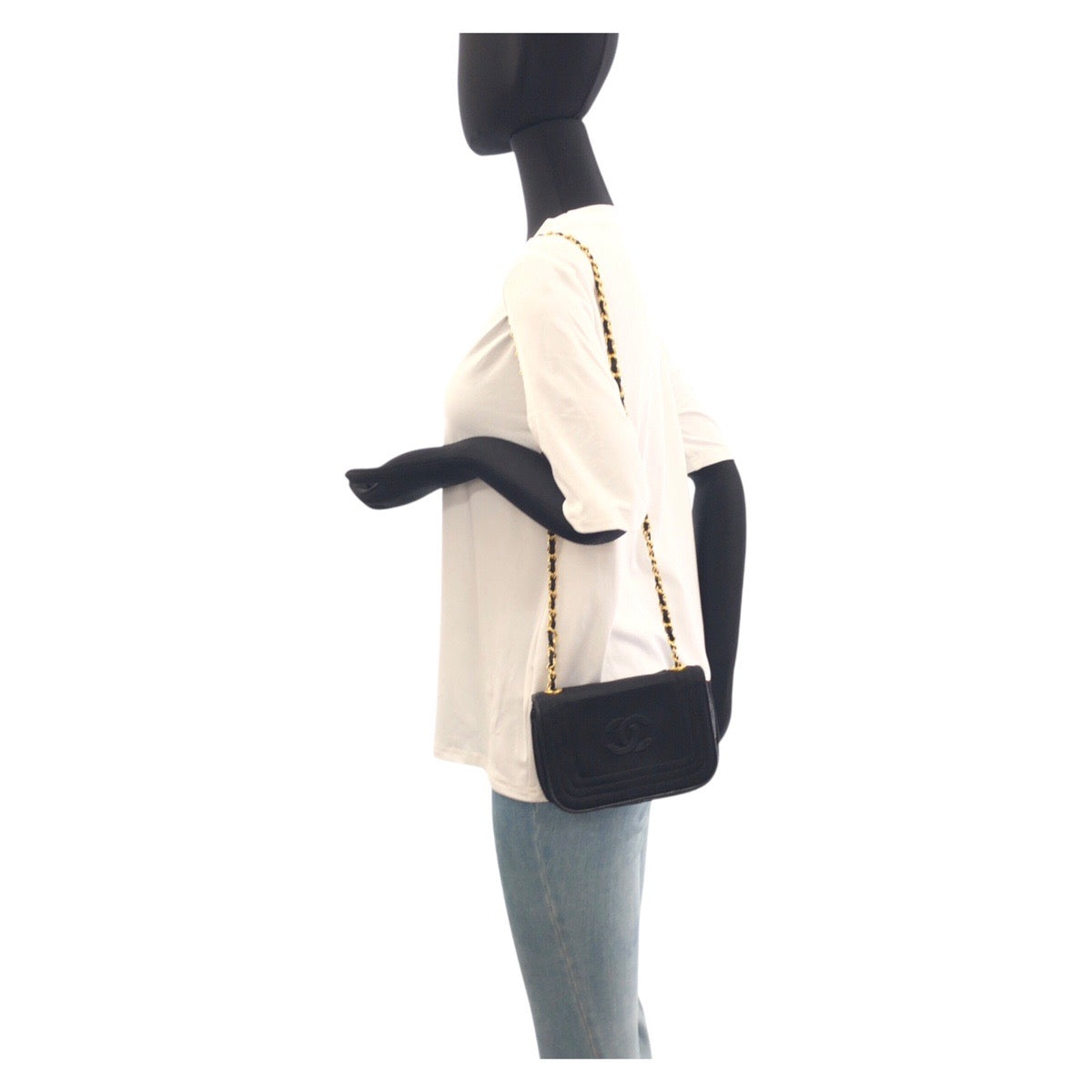 20098
CHANEL シャネル ヴィンテージ ココマーク ブラック 黒 ゴールド金具 サテン チェーンショルダーバッグ ポシェット レディース AB88