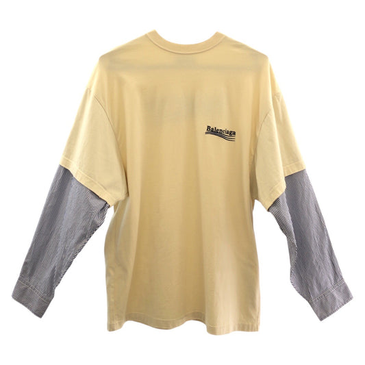 20099
BALENCIAGA バレンシアガ ベージュ ブルー コットン ポリティカル レイヤード ストライプ ダメージ加工 メンズ ABP44