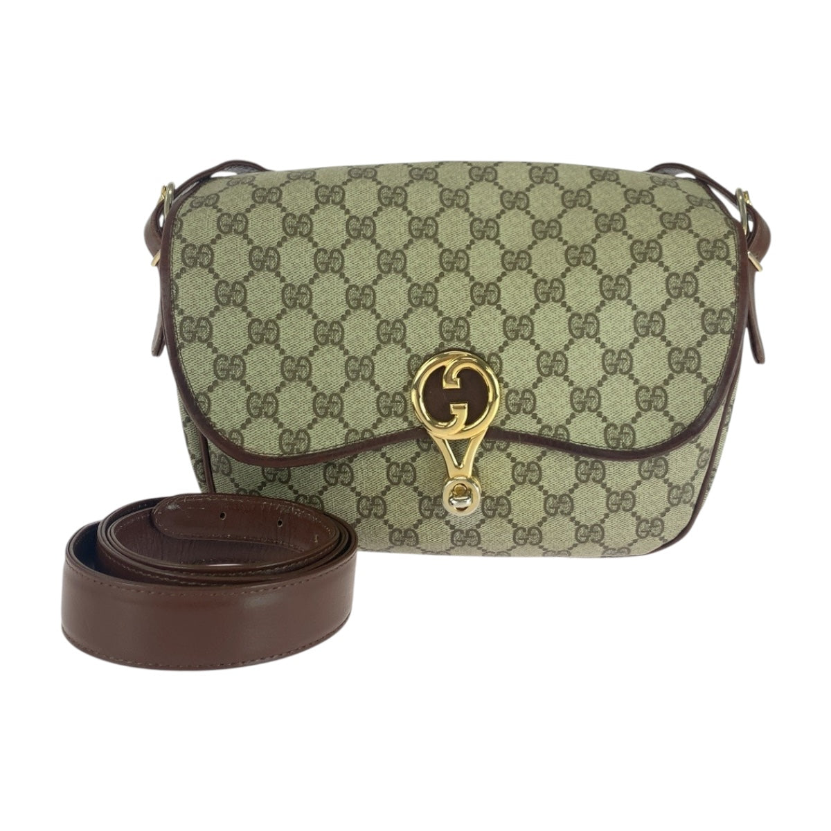 20105
GUCCI グッチ ヴィンテージ オールドグッチ ベージュ ブラウン ゴールド金具 GGスプリームキャンバス 斜め掛け ショルダーバッグ レディース AB42