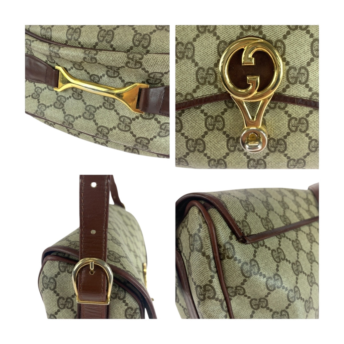 20105
GUCCI グッチ ヴィンテージ オールドグッチ ベージュ ブラウン ゴールド金具 GGスプリームキャンバス 斜め掛け ショルダーバッグ レディース AB42