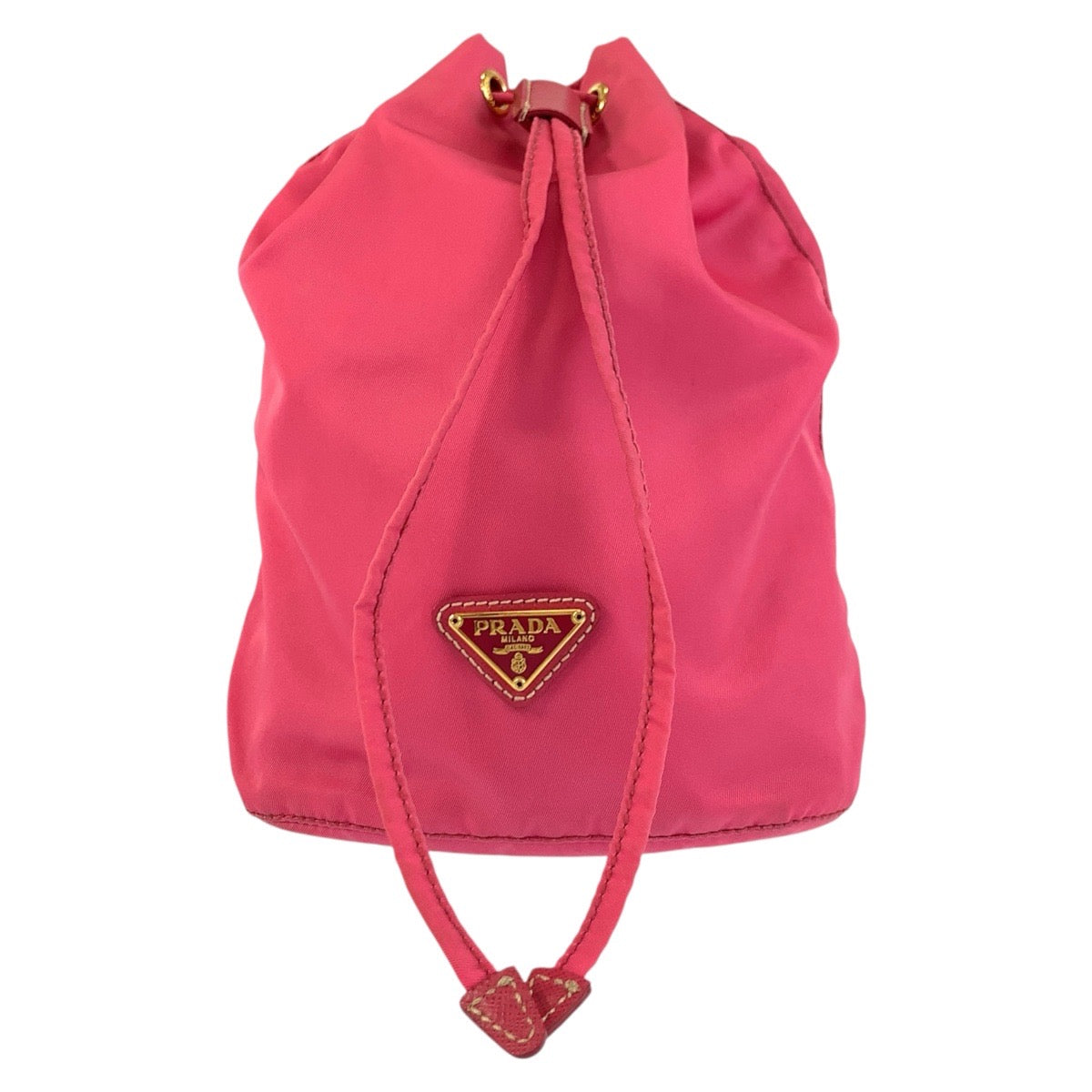 20108
PRADA プラダ テスート 三角ロゴプレート ピンク ゴールド金具 ナイロン ポーチ 巾着ポーチ レディース ABP28