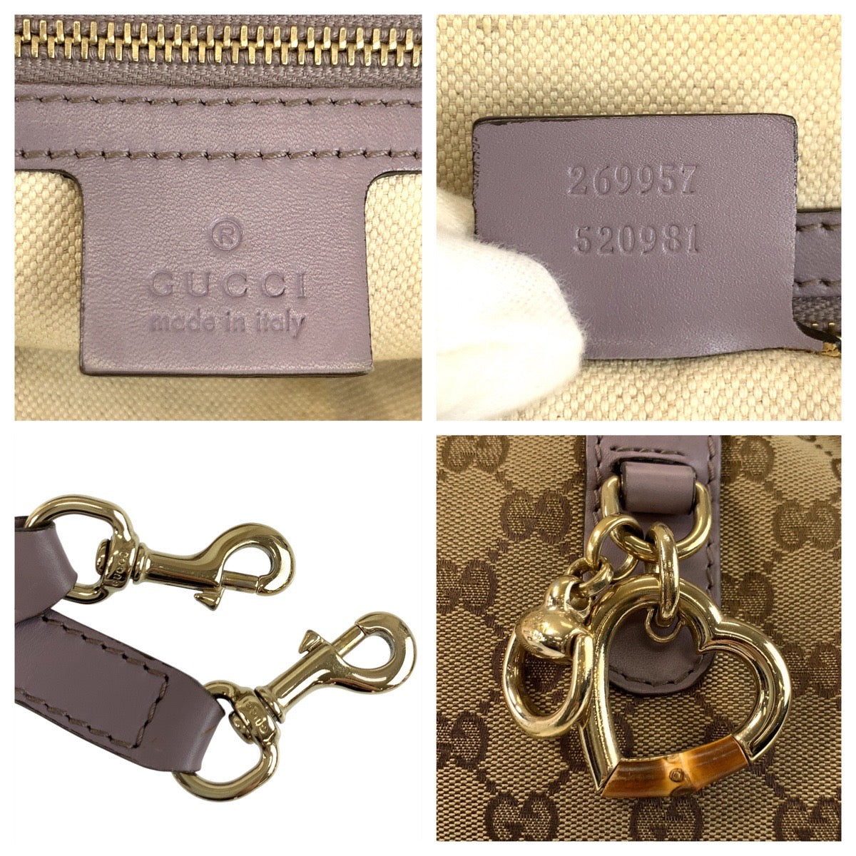 20112
GUCCI グッチ バンブー ハート ベージュ パープル ゴールド金具 GGキャンバス / レザー 269957 トートバッグ ショルダーバッグ 2way レディース AB38