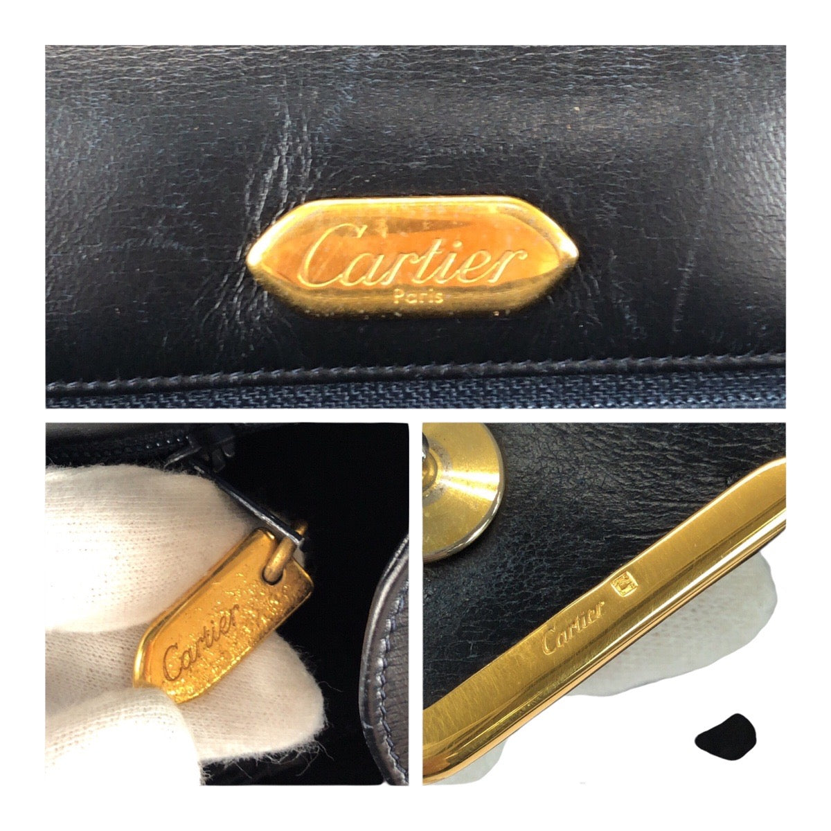 20116
CARTIER カルティエ サファイアライン ブラック 黒 ゴールド金具 レザー ショルダーバッグ ポシェット レディース ABP42