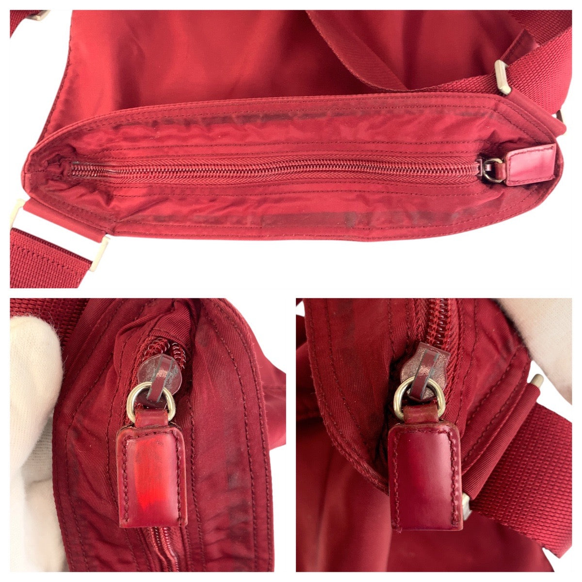 20120
PRADA プラダ テスート 三角ロゴプレート ワインレッド 赤 シルバー金具 ナイロン ショルダーバッグ メッセンジャーバッグ レディース AB22