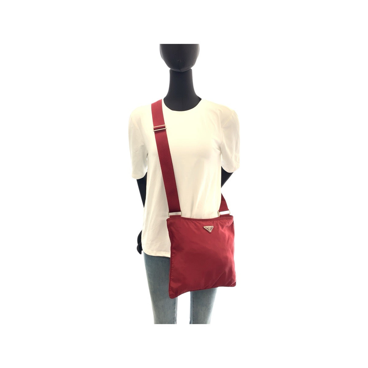20120
PRADA プラダ テスート 三角ロゴプレート ワインレッド 赤 シルバー金具 ナイロン ショルダーバッグ メッセンジャーバッグ レディース AB22