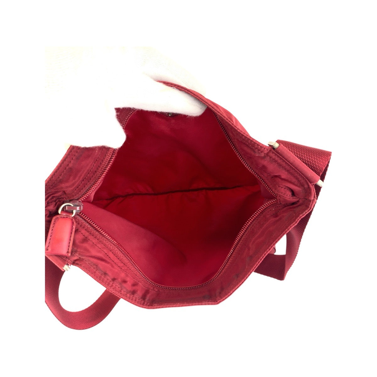 20120
PRADA プラダ テスート 三角ロゴプレート ワインレッド 赤 シルバー金具 ナイロン ショルダーバッグ メッセンジャーバッグ レディース AB22