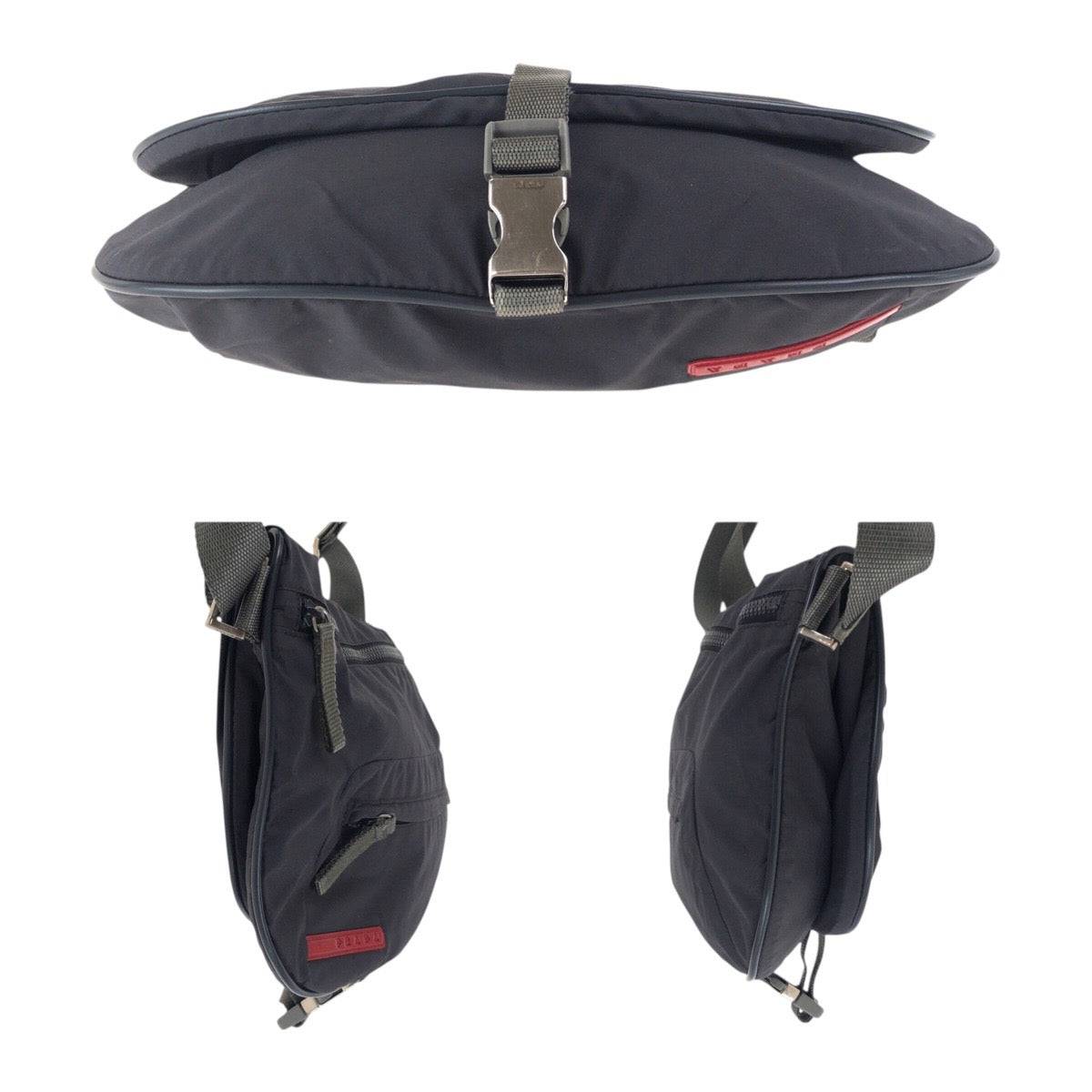 20121
PRADA プラダ スポーツ ブラック 黒 グレー シルバー金具 ナイロン ショルダーバッグ メッセンジャーバッグ メンズ AB22