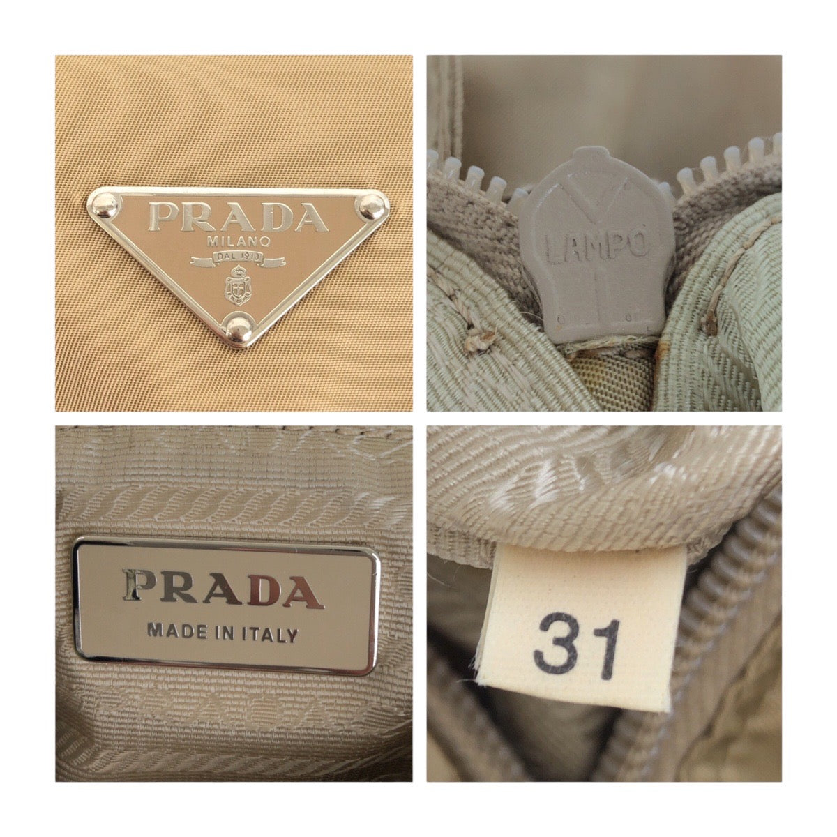 20122
PRADA プラダ テスート 三角ロゴプレート ベージュ シルバー金具 ナイロン ショルダーバッグ メッセンジャーバッグ レディース AB28