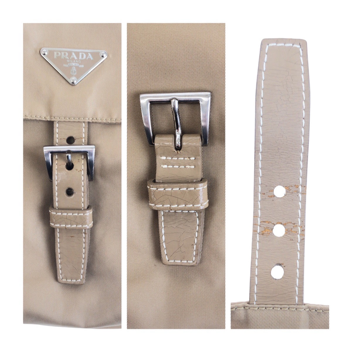 20122
PRADA プラダ テスート 三角ロゴプレート ベージュ シルバー金具 ナイロン ショルダーバッグ メッセンジャーバッグ レディース AB28