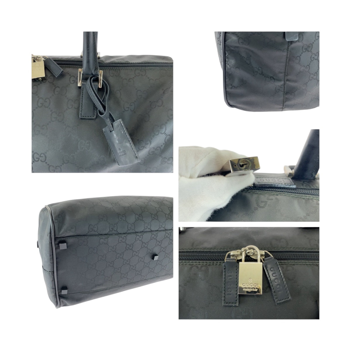 20126
GUCCI グッチ GG柄 ブラック 黒 シルバー金具 ナイロン 012 0383 ボストンバッグ 男女兼用 レディース ABP42