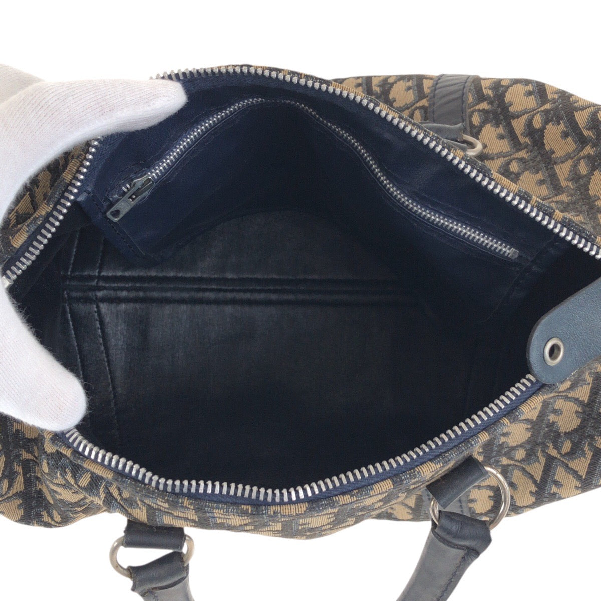 20131
Dior ディオール ヴィンテージ トロッター ネイビー ベージュ シルバー金具 キャンバス / レザー ハンドバッグ ボストンバッグ レディース AB36