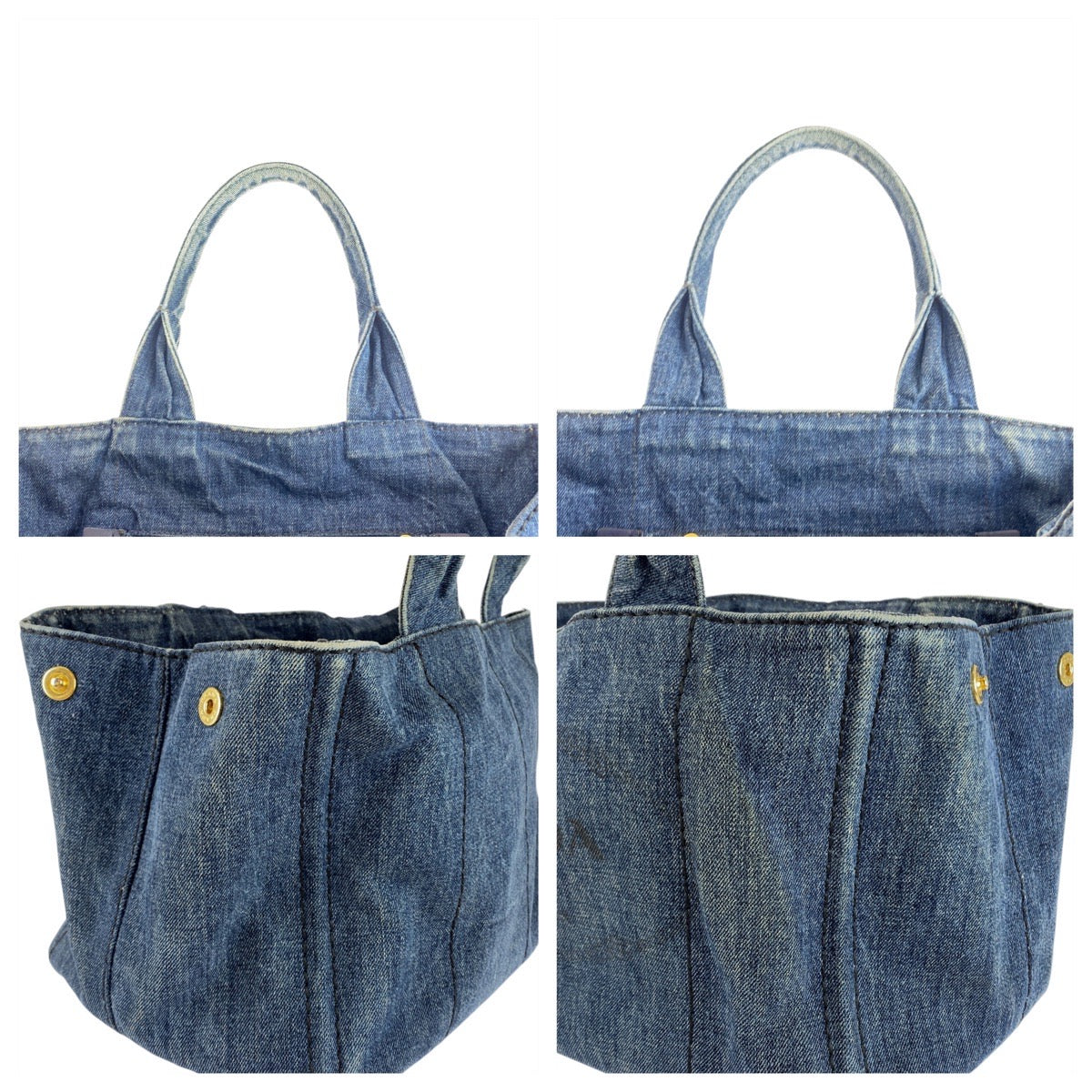 20132
PRADA プラダ カナパ 三角ロゴプレート ブルー ゴールド金具 キャンバス トートバッグ ハンドバッグ レディース AB35