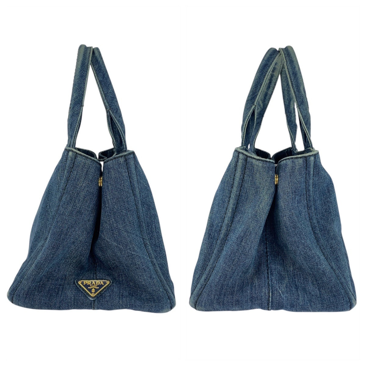 20132
PRADA プラダ カナパ 三角ロゴプレート ブルー ゴールド金具 キャンバス トートバッグ ハンドバッグ レディース AB35