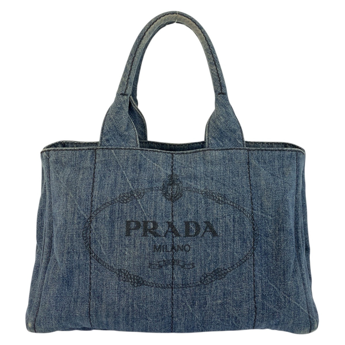 20133
PRADA プラダ カナパ 三角ロゴプレート ブルー ゴールド金具 キャンバス トートバッグ ハンドバッグ レディース AB35