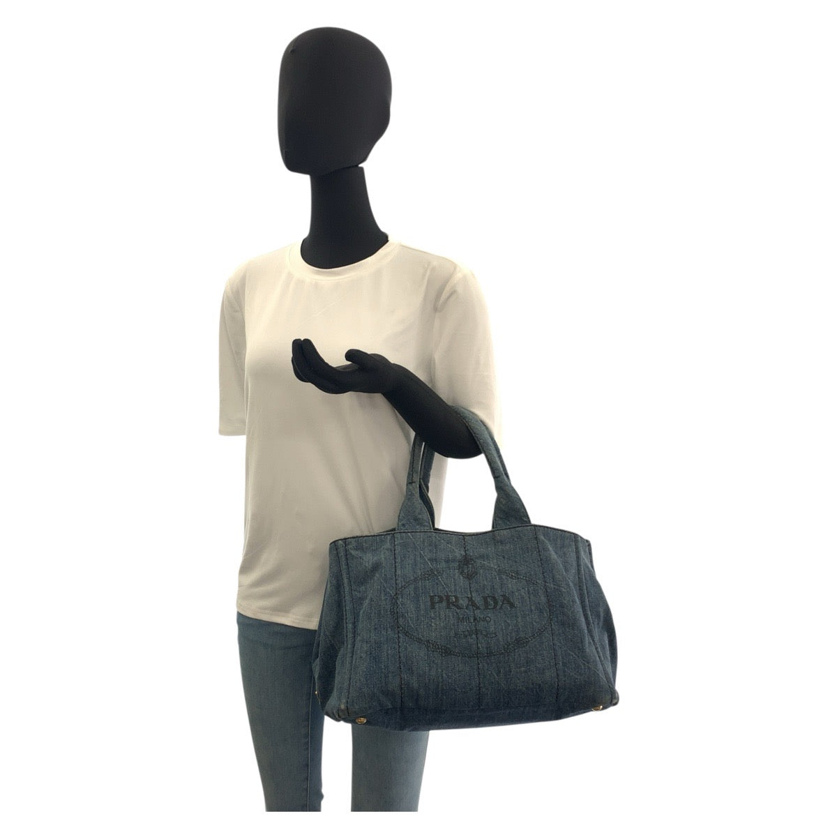 20133
PRADA プラダ カナパ 三角ロゴプレート ブルー ゴールド金具 キャンバス トートバッグ ハンドバッグ レディース AB35