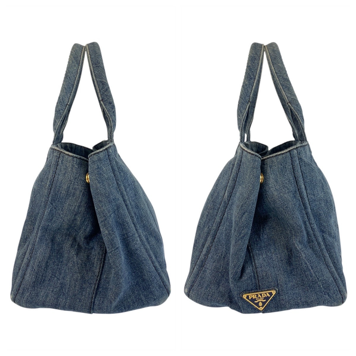 20133
PRADA プラダ カナパ 三角ロゴプレート ブルー ゴールド金具 キャンバス トートバッグ ハンドバッグ レディース AB35
