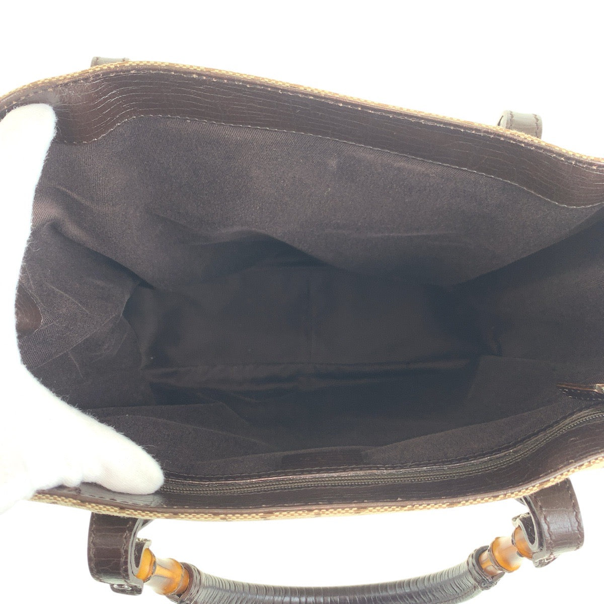 20136
GUCCI グッチ バンブー ベージュ ブラウン シルバー金具 GGキャンバス 112530 トートバッグ ハンドバッグ レディース ABP36