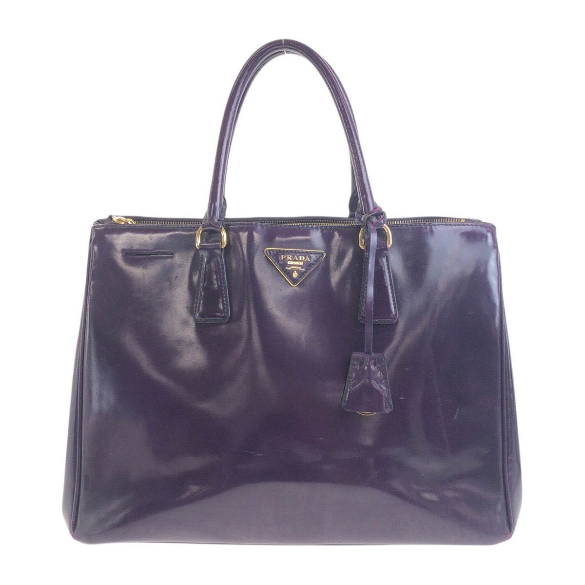 20139
PRADA プラダ ガレリア 三角ロゴプレート パープル ゴールド金具 エナメル トートバッグ ハンドバッグ レディース AB35