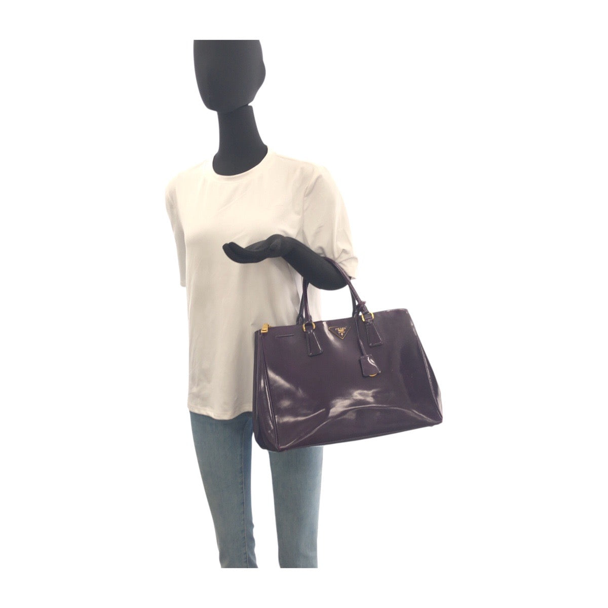 20139
PRADA プラダ ガレリア 三角ロゴプレート パープル ゴールド金具 エナメル トートバッグ ハンドバッグ レディース AB35