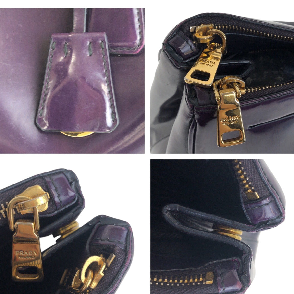 20139
PRADA プラダ ガレリア 三角ロゴプレート パープル ゴールド金具 エナメル トートバッグ ハンドバッグ レディース AB35