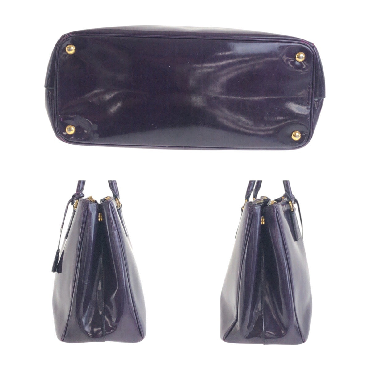 20139
PRADA プラダ ガレリア 三角ロゴプレート パープル ゴールド金具 エナメル トートバッグ ハンドバッグ レディース AB35