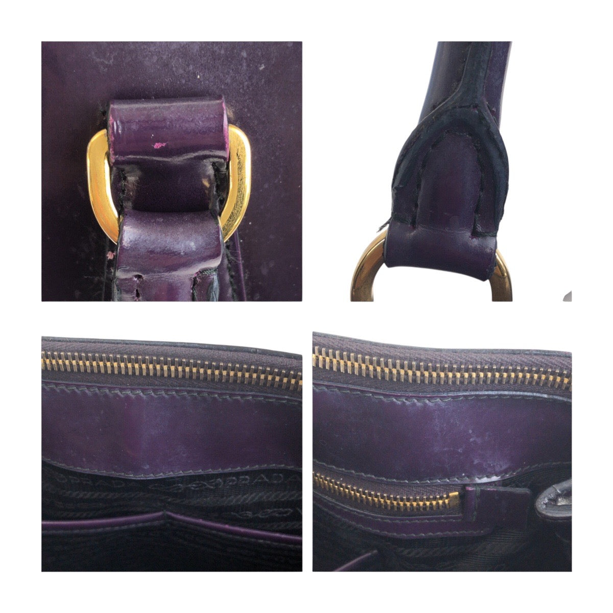 20139
PRADA プラダ ガレリア 三角ロゴプレート パープル ゴールド金具 エナメル トートバッグ ハンドバッグ レディース AB35