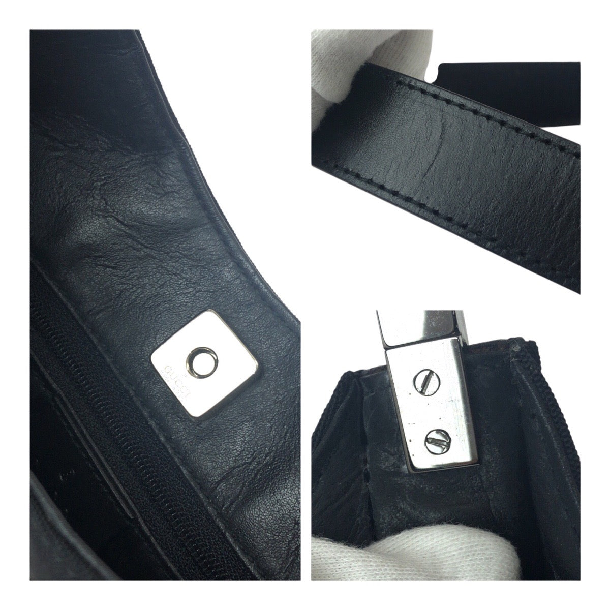 20143
GUCCI グッチ ブラック 黒 シルバー金具 ナイロン / レザー 001 3767 ショルダーバッグ 肩掛け レディース A35