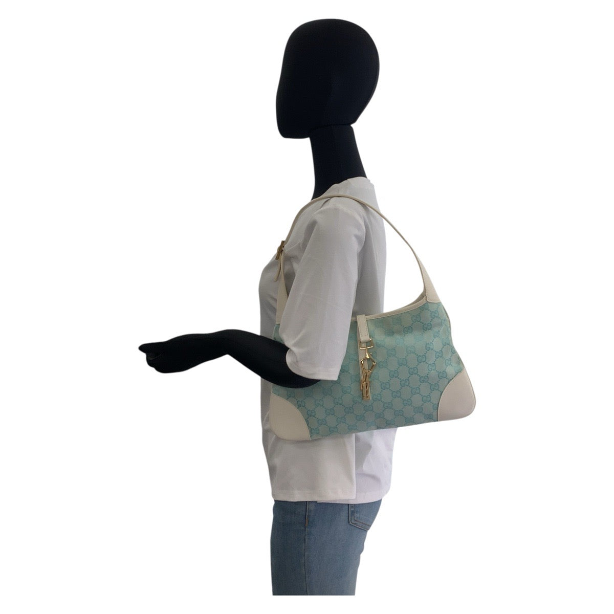 20144
GUCCI グッチ ジャッキー ライトブルー GGキャンバス / レザー 001 4057 ホーボー ショルダーバッグ レディース ABP37