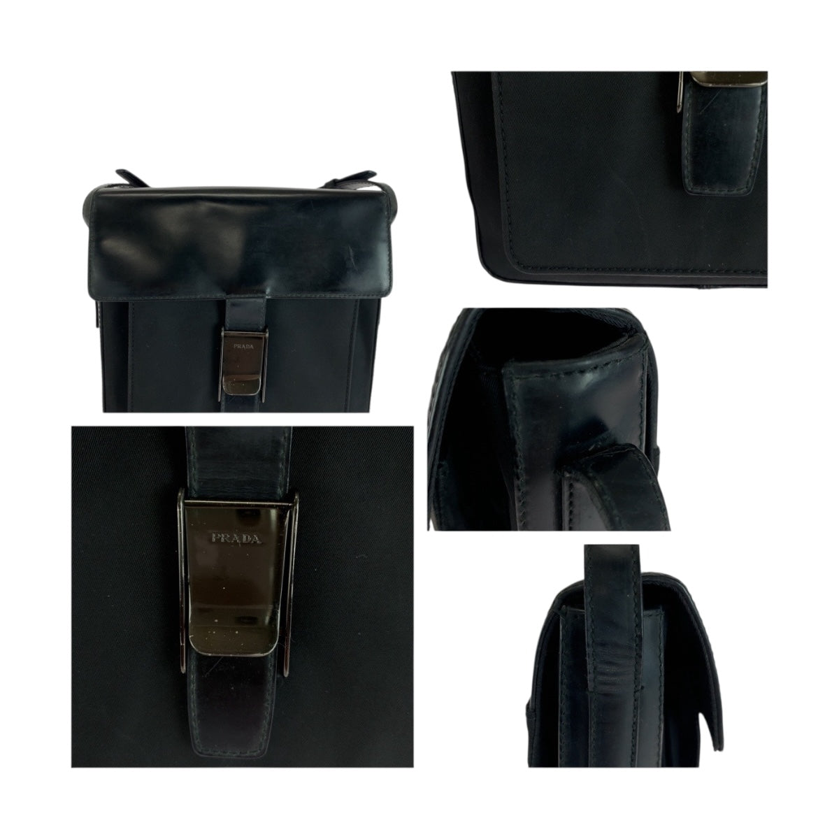 20145
PRADA プラダ ブラック 黒 シルバー金具 ナイロン / レザー ショルダーバッグ ポシェット レディース ABP28