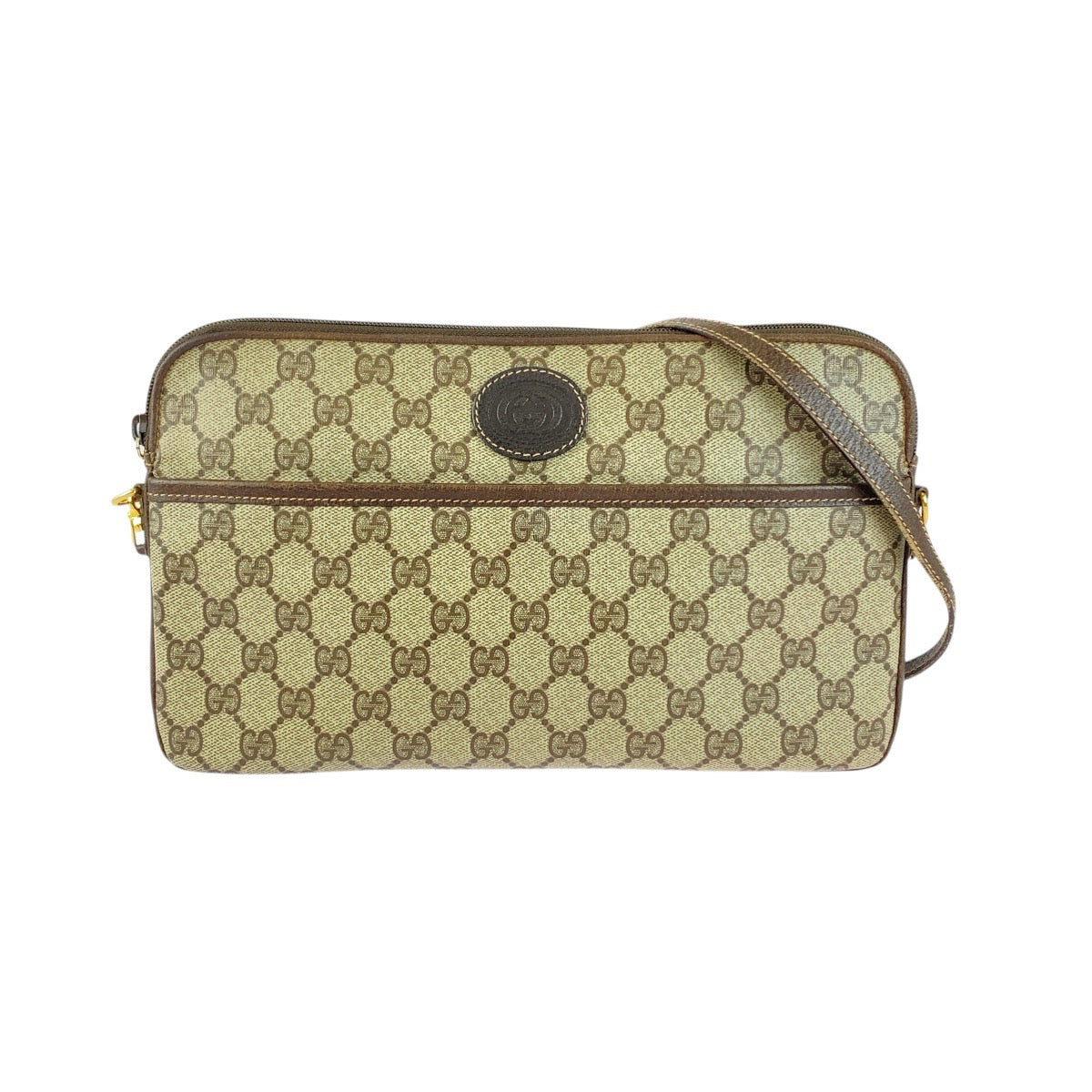 20148
GUCCI グッチ ヴィンテージ オールドグッチ ブラウン ベージュ ゴールド金具 GGスプリームキャンバス / レザー 004 92 0230 ショルダーバッグ ポシェット レディース AB23