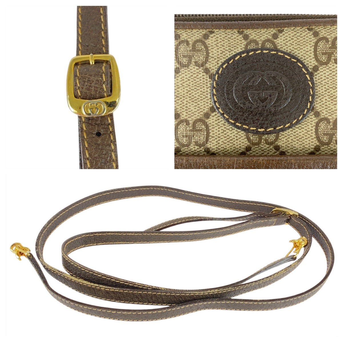 20148
GUCCI グッチ ヴィンテージ オールドグッチ ブラウン ベージュ ゴールド金具 GGスプリームキャンバス / レザー 004 92 0230 ショルダーバッグ ポシェット レディース AB23