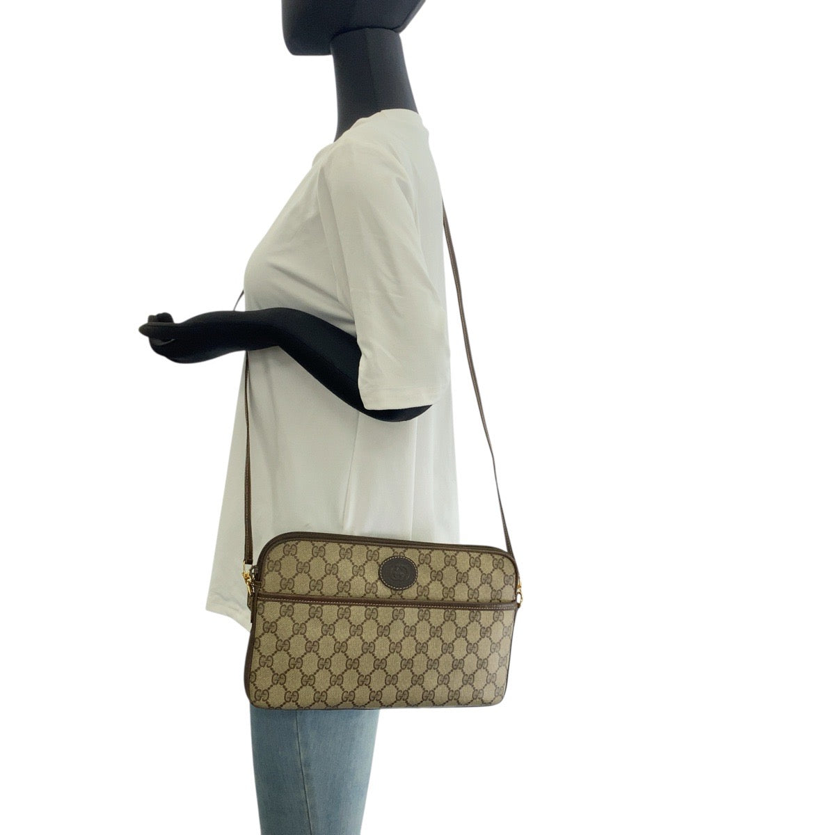 20148
GUCCI グッチ ヴィンテージ オールドグッチ ブラウン ベージュ ゴールド金具 GGスプリームキャンバス / レザー 004 92 0230 ショルダーバッグ ポシェット レディース AB23